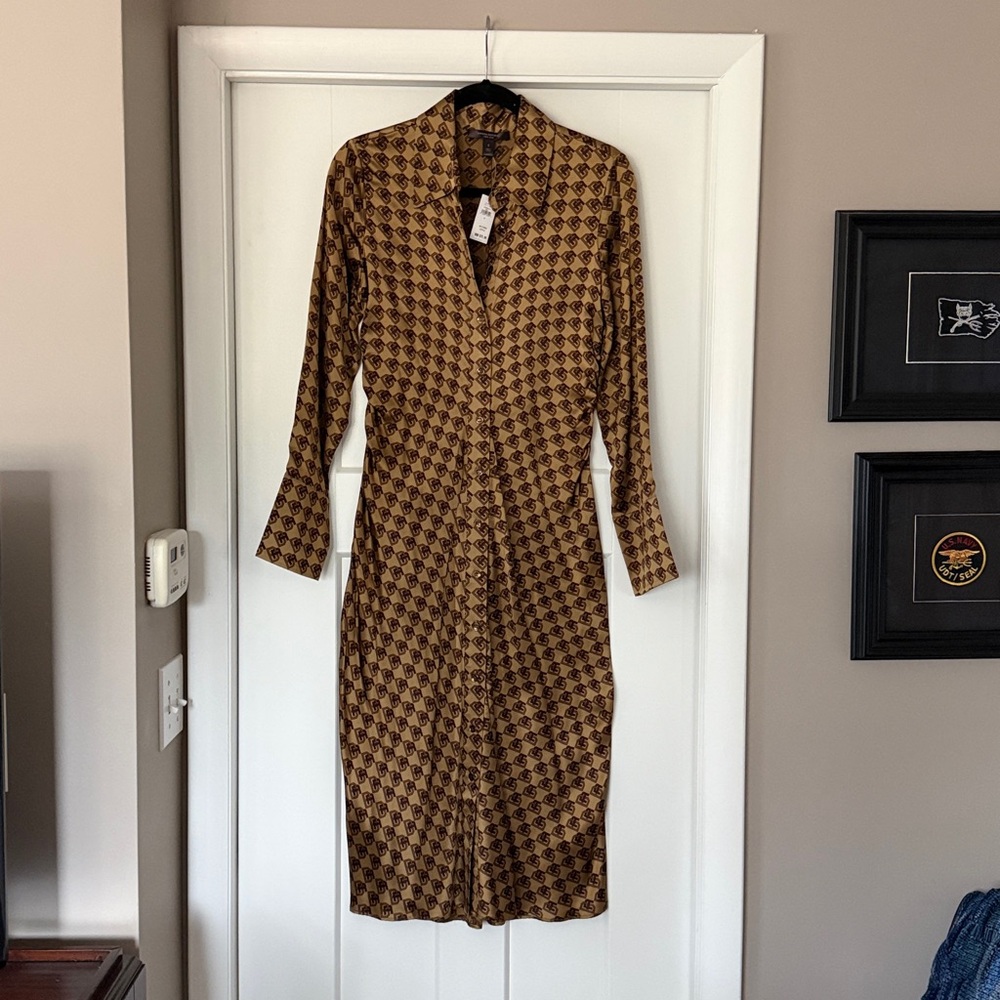 Banana Republic Brown Geometric Long Sleeve Dress